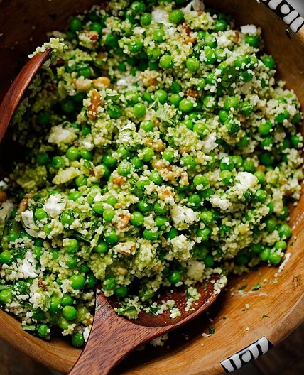 Spring Pea Feta Couscous Salad with Basil Vinaigrette