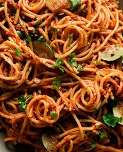 Grilled Red Pepper Pesto Pasta