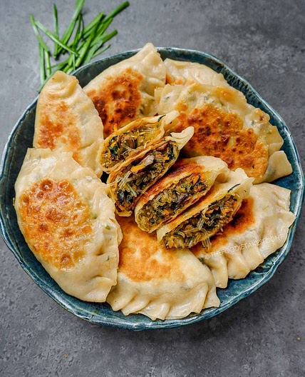 Vegan Chinese Chive Pies or Pockets (韭菜盒子)