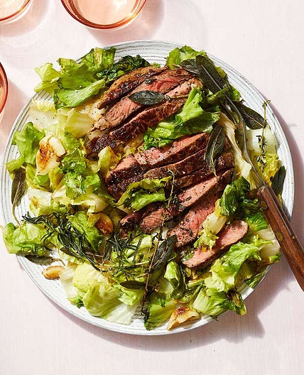 Pan-Seared Steak with Crispy Herbs & Escarole