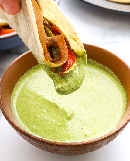 Vegan Fajitas with Creamy Cilantro Sauce