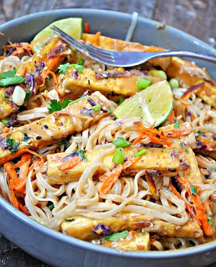 Vegan Orange Peanut Tofu Satay Noodle Salad