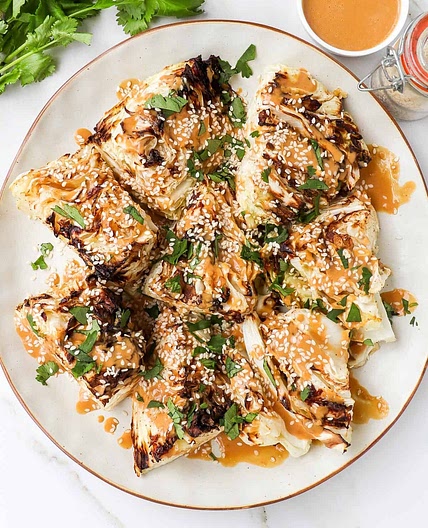 Air Fryer Cabbage with Peanut Sauce