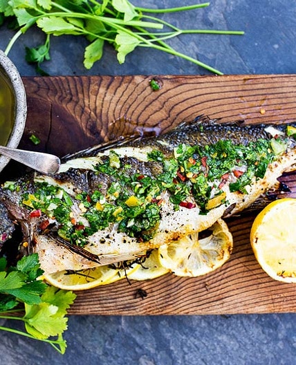 Grilled Whole Branzino With Preserved Lemon Gremolata
