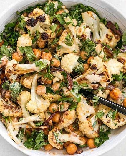 Roasted Cauliflower Salad with Lemon Tahini Dressing
