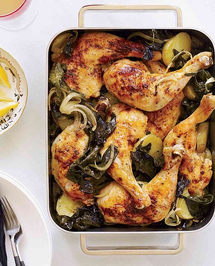 Roasted Chicken Legs with Potatoes and Kale