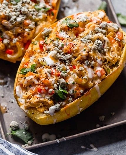 Buffalo Chicken Stuffed Spaghetti Squash
