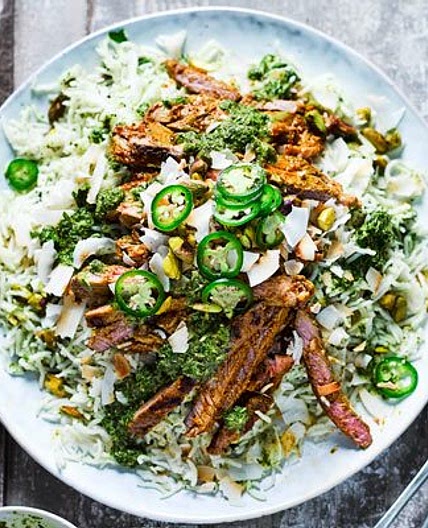Coconut lamb & pistachio rice salad