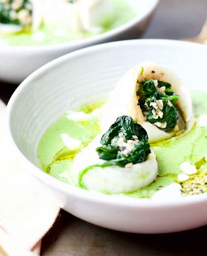 Coconut Pea Puree + Baked Sole Flowers