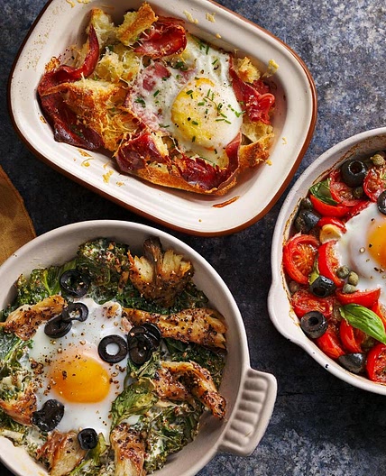 Baked eggs three ways