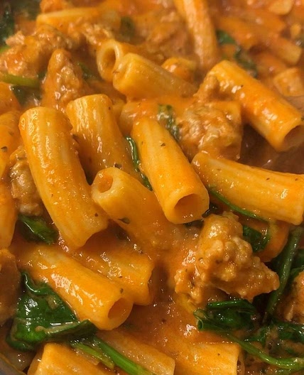 Hot Italian Sausage Tomato Cream Sauce with Rigatoni