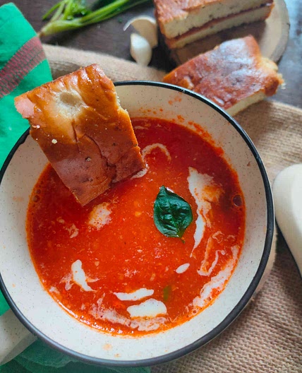 Roasted Garlic Tomato Soup With Basil- Vegan Homemade