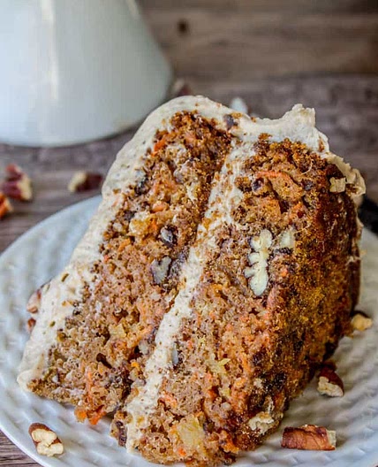 Carrot Cake with Cream Cheese Maple Pecan Frosting
