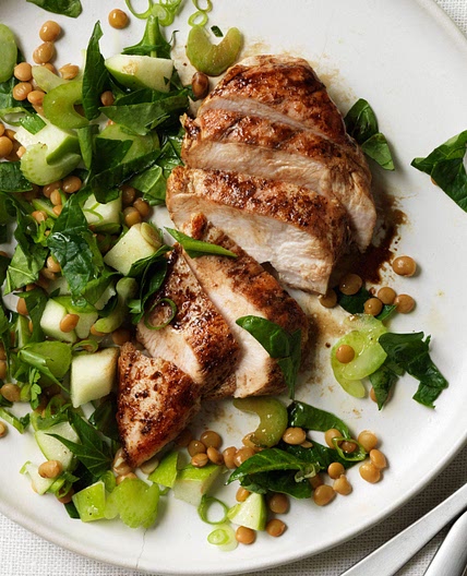 Balsamic Chicken with Apple, Lentil and Spinach Salad