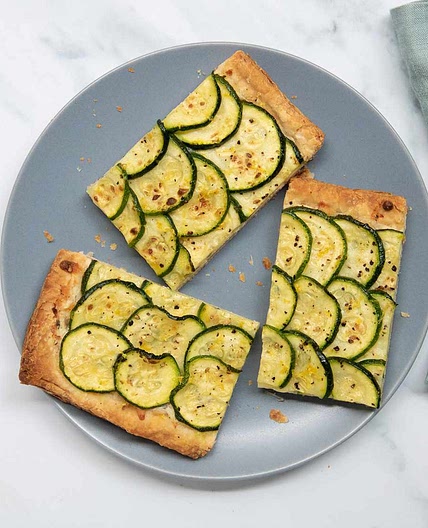 Zucchini Tart With Cream Cheese, Mozzarella, and Thyme