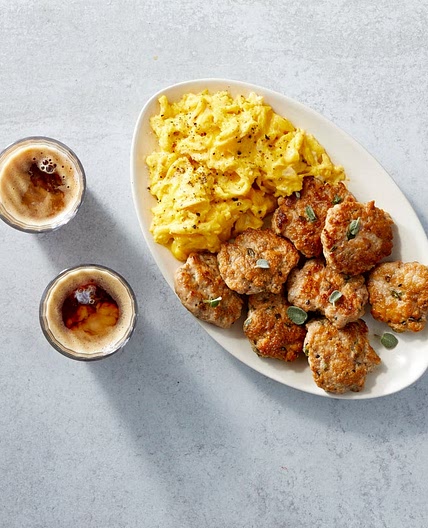 Breakfast sausages and eggs