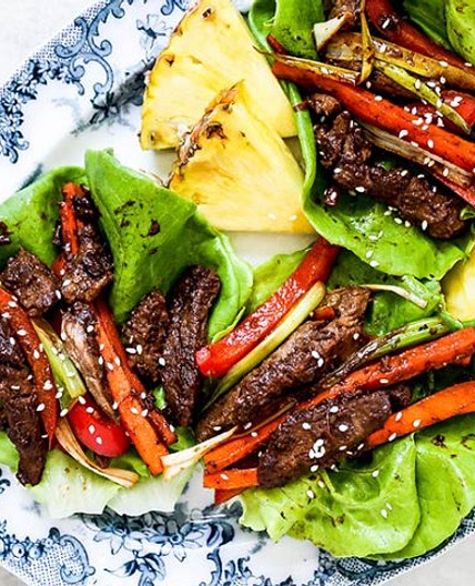 Spicy Pineapple Beef Lettuce Wraps