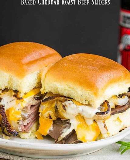 Baked Cheddar Roast Beef Sliders