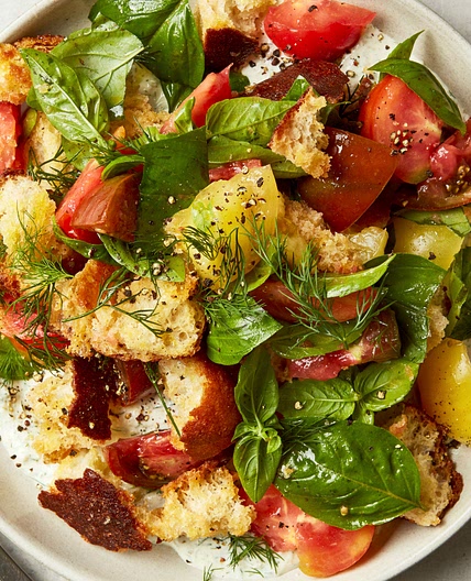 Tomato Panzanella With Creamy Any-Pickle Dressing