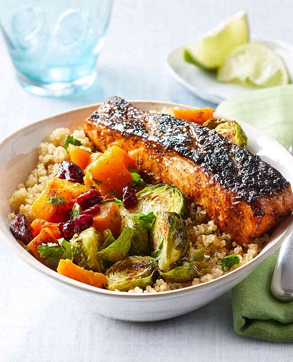 Jerk-Spiced Salmon & Quinoa Bowl with Mango Vinaigrette