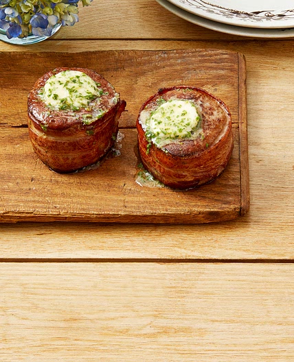 Bacon-Wrapped Filets with Cowboy Butter