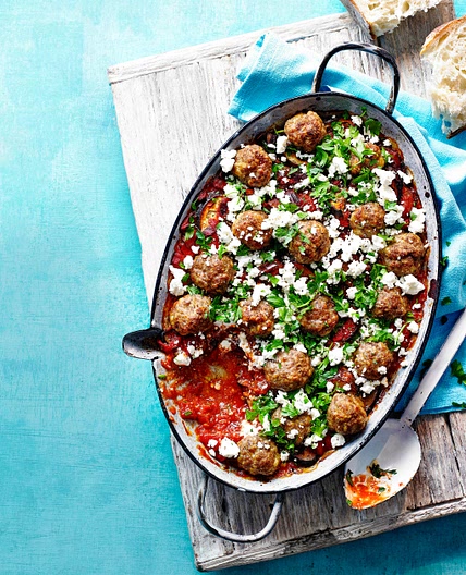 Easy Greek lamb meatball traybake recipe