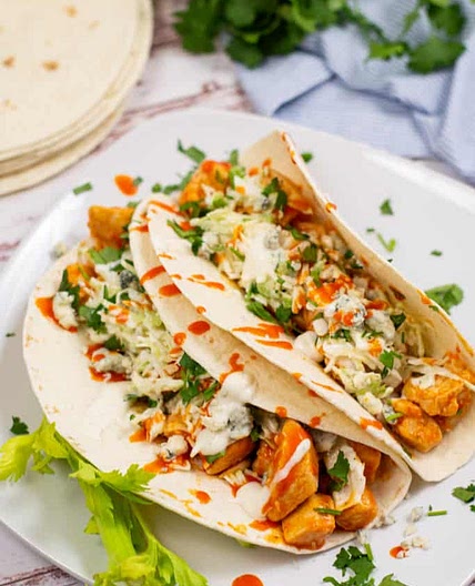 Buffalo Chicken Tacos With Blue Cheese Coleslaw