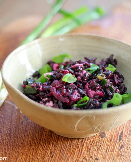 Black rice pilaf with beet and goat feta