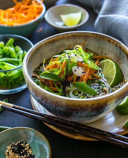 Ginger Miso Soba Noodle Bowls with Wakame Recipe