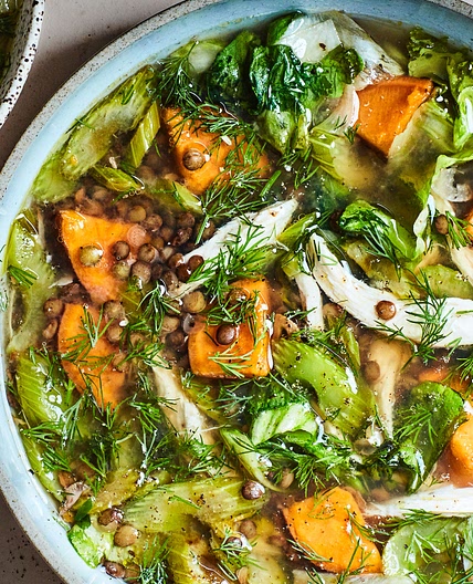 Quick Lentil and Chicken Soup With Sweet Potatoes