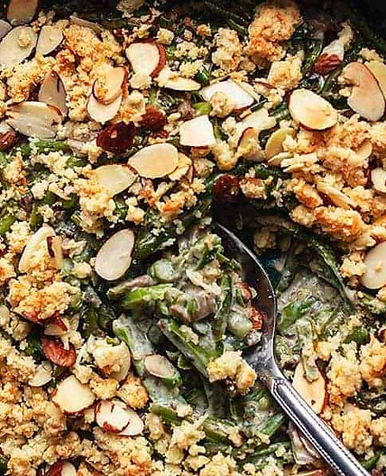 Keto Green Bean Casserole with Almond Parmesan Topping