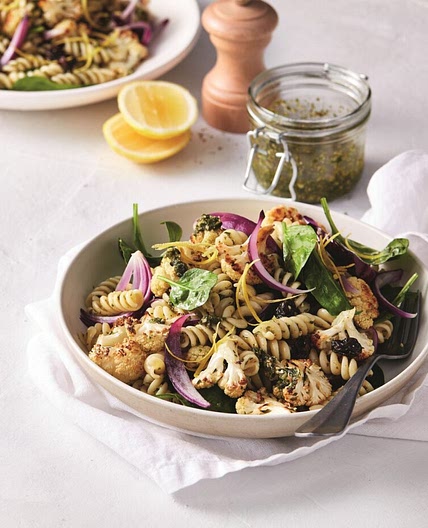 Roasted cauliflower and pesto pasta