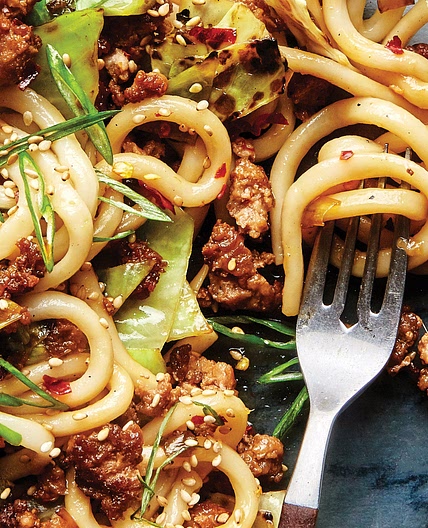 Stir-Fried Udon Noodles With Pork and Scallions