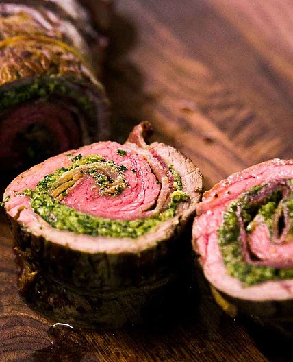 Beef Roulades with Walnut Parsley Pesto