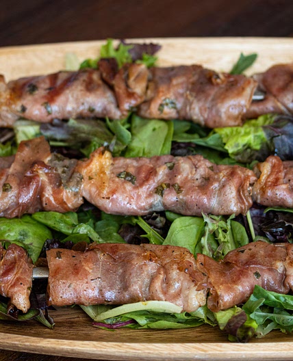 Shrimp Marinade In Tequila With Prosciutto And Basil