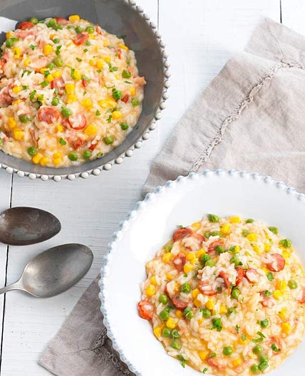 Sausage and pea risotto