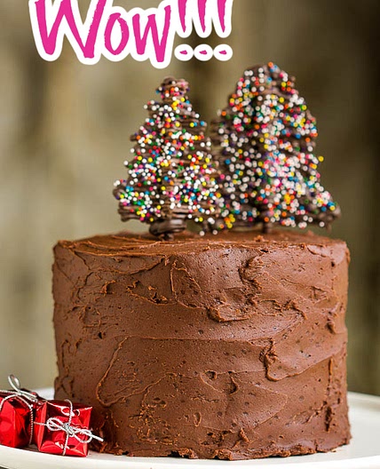 Best Chocolate Christmas Cake with Chocolate Pocky Trees
