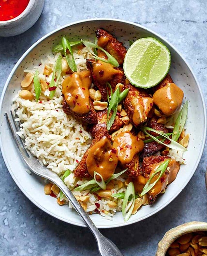 Baked Tofu in Thai Peanut Sauce