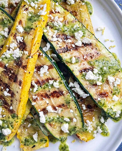 Grilled Summer Squash and Zucchini with Lemon Basil Drizzle