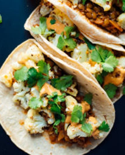 Roasted Cauliflower and Lentil Tacos with Creamy Chipotle Sauce