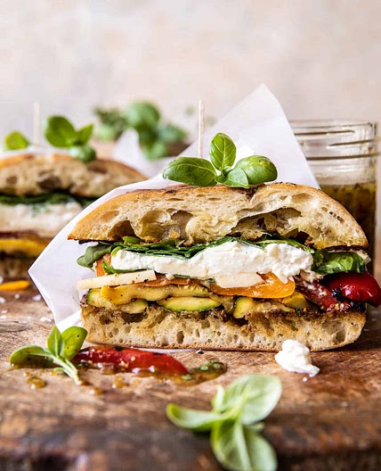 Grilled Vegetable Burrata Sandwich with Lemon Thyme Honey Mustard