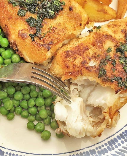 Fish Milanese with a garlic and parsley sauce