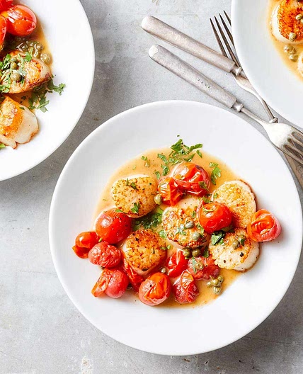 Scallops & Cherry Tomatoes with Caper-Butter Sauce