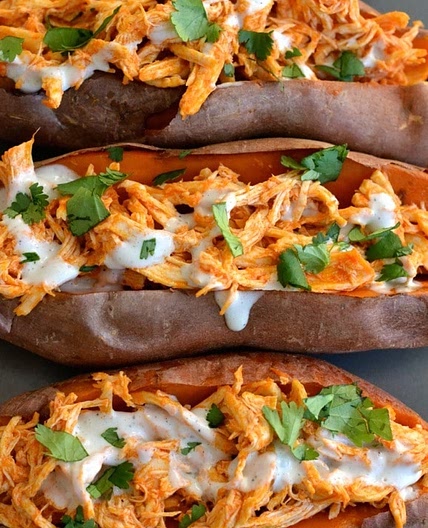 Skinny Buffalo Chicken Stuffed Sweet Potatoes