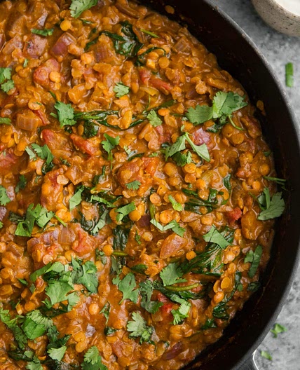 Red Lentils and Spinach in Masala Sauce