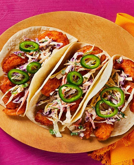 Blazin’ Baja Shrimp Tacos with Southwest Slaw & Pickled Jalapeño