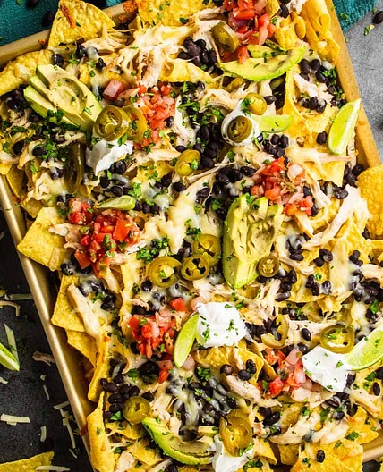 Loaded Shredded Chicken Nachos in the Oven