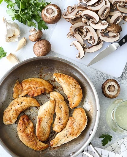 Chicken and Mushrooms in a Garlic White Wine Sauce