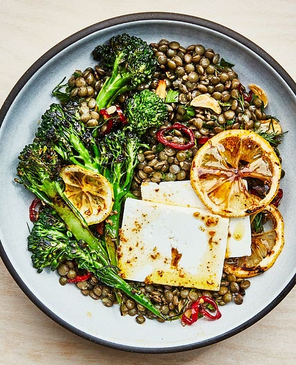 Marinated Lentils With Lemony Broccolini and Feta