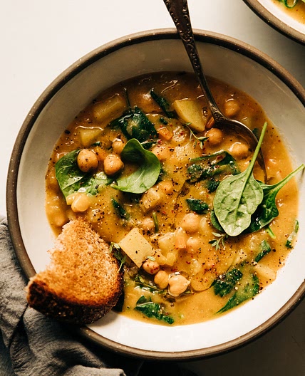 Lemony Chickpea Soup with Spinach & Potatoes